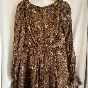 kurt Thomas | Dresses | Kurt Thomas Flowy 0 Silk Dress Brown Animal Print  Long Open Sleeves Size 8 | Poshmark